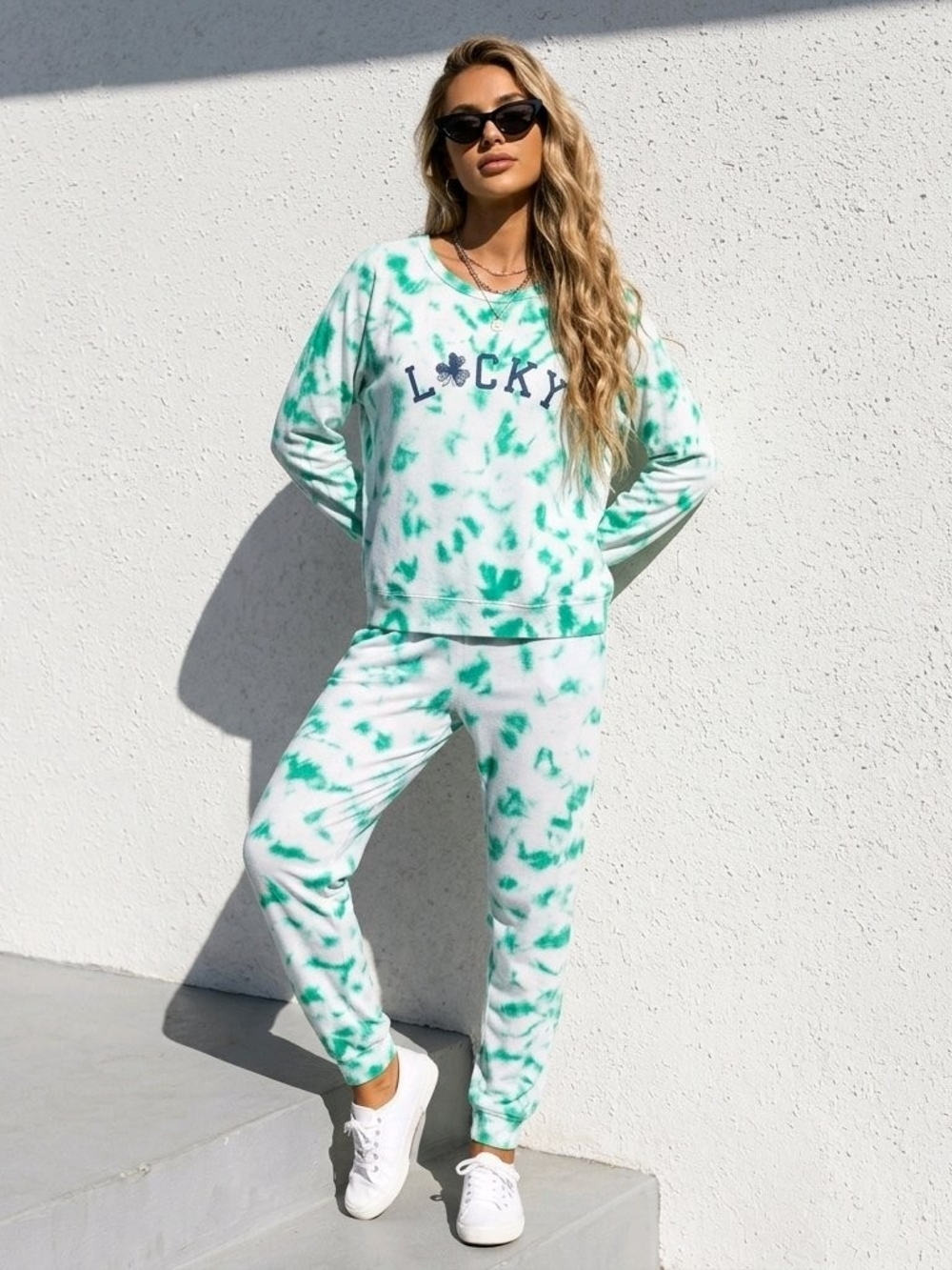 Grayson Threads Green Tie-Dye "Lucky" Pajama Set